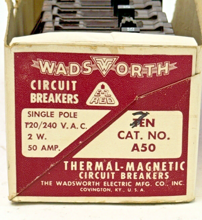 WADSWORTH **BOX OF 7** A50 - CIRCUIT BREAKERS - 1 POLE, 120/240 VAC, 50 A