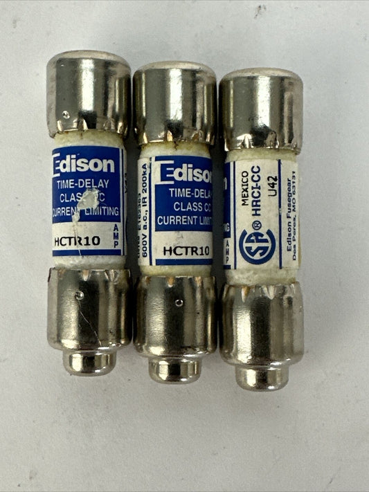 EDISON HCTR10 TIME DELAY CURRENT LIMITING FUSE 10AMP 600VAC (LOT OF 3)