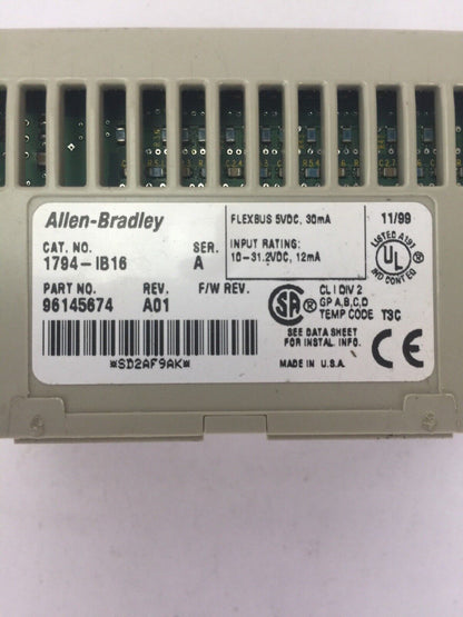 ALLEN BRADLEY 1794-IB16 24VDC SINK INPUT MODULE SER A REV A01