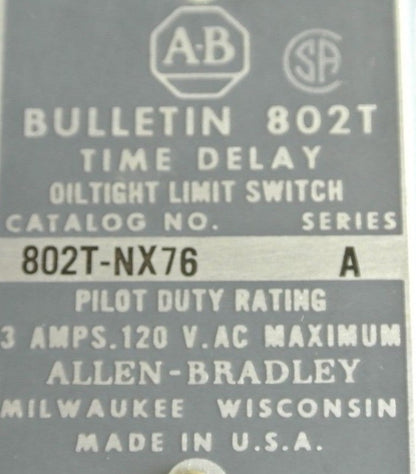 ALLEN-BRADLEY 802T-NX76, Ser. A - TIME DELAY LIMIT SWITCH LESS OPERATING HEAD