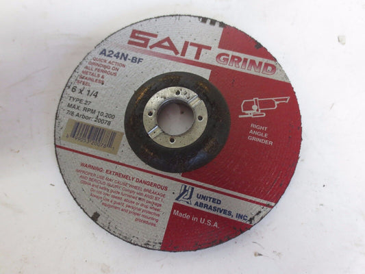 SAIT A24N-BF - 6 x 1/4 TYPE 27 DEPRESSED CENTER GRINDING WHEEL - NEW SURPLUS