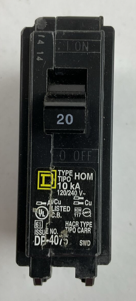 SQUARE D HOM120 CIRCUIT BREAKER 20AMP 1POLE 120/240VAC ( LOT OF 9 )