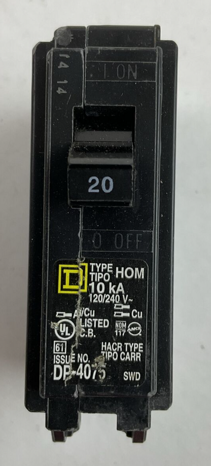 SQUARE D HOM120 CIRCUIT BREAKER 20AMP 1POLE 120/240VAC ( LOT OF 9 )