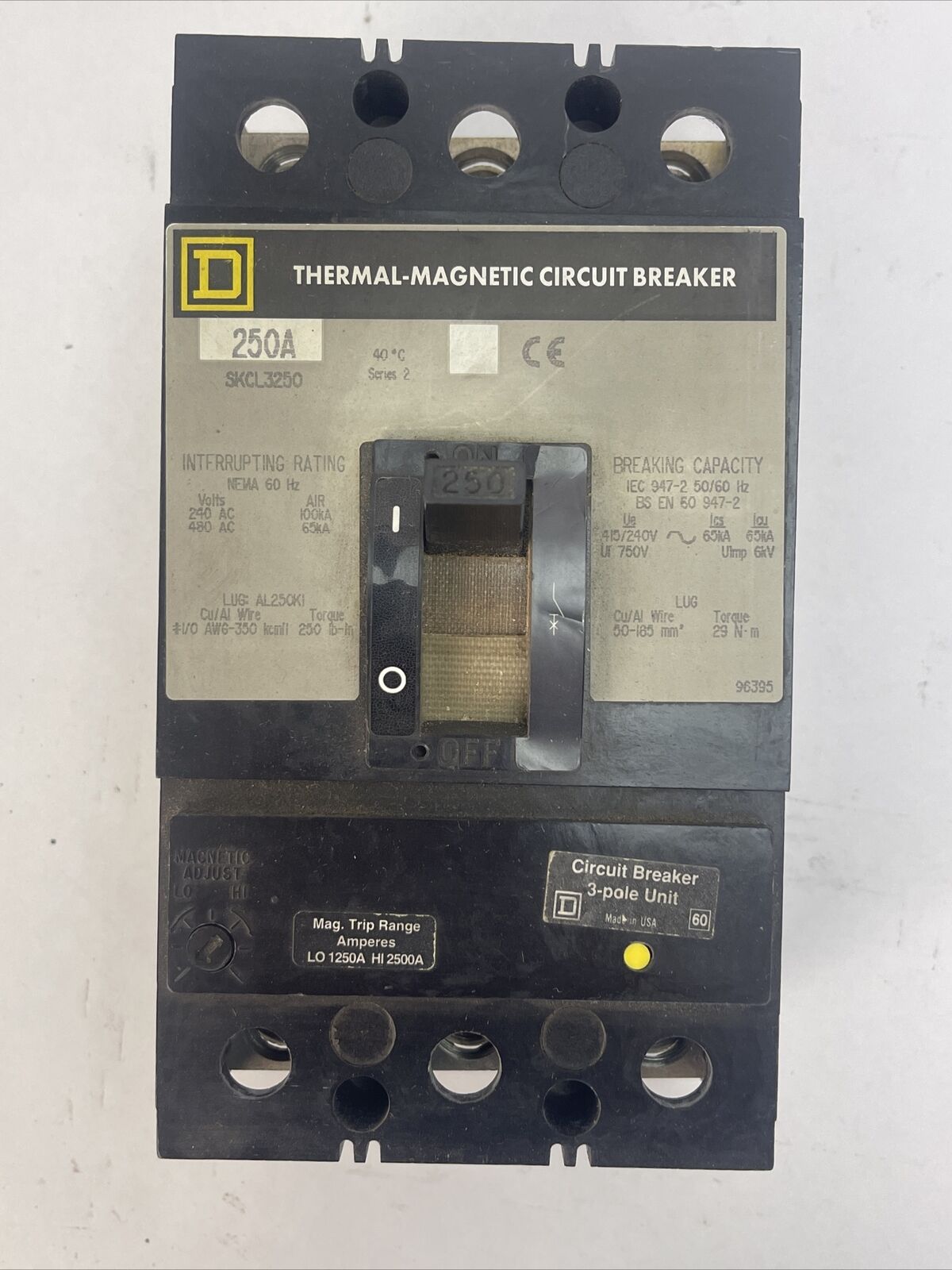 SQUARE D SKCL3250 THERMAL-MAGNETIC CIRCUIT BREAKER 250A 480VAC 3POLE SERIES 2