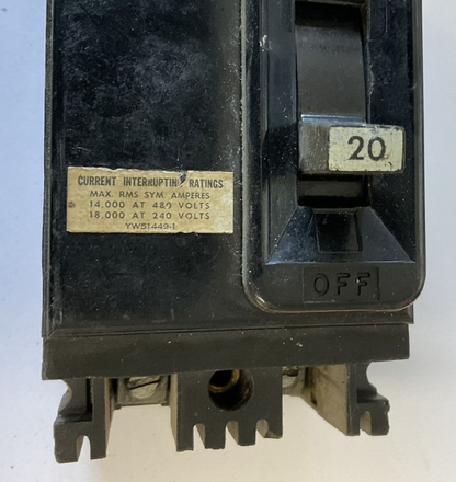 FEDERAL PPACIFIC ELECTRIC NEF421020 CIRCUIT BREAKER 480VAC 125/250VDC 20A