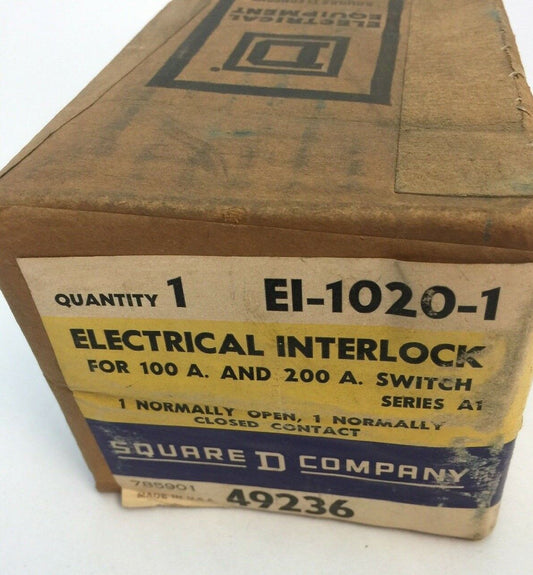 SQUARE D EI-1020-1 ELECTRICAL INTERLOCK FOR 100A AND 200A SWITCH 1 N.O. 1 N.C.