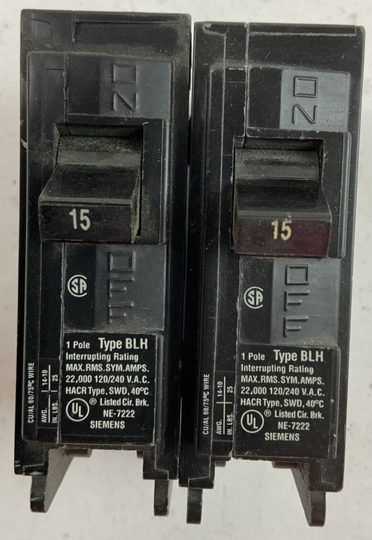 SIEMENS B115H 1POLE 120/240VAC 15AMP (LOT OF 2)