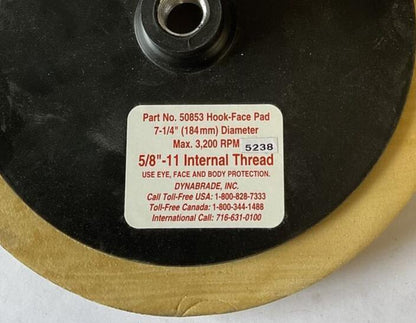 DYNABRADE 50853 HOOK-FACE PAD 7-1/4" DIAMETER 5/8"-11 INTERNAL THREAD