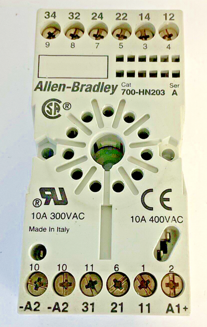 ALLEN BRADLEY 700-HN203 11-PIN RELAY SOCKET SER.A 10A 300/600VAC
