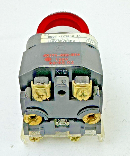 ALLEN-BRADLEY - 800T-FXP16 A1 SER. T - RED MUSHROOM PUSH/PULL BUTTON W/ 800T-XA1