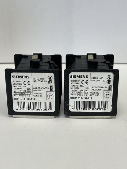 SIEMENS *2 UNITS*- 3RH1911-1HA12 AND 3RH1911-1HA13 - AUXILIARY CONTACTS