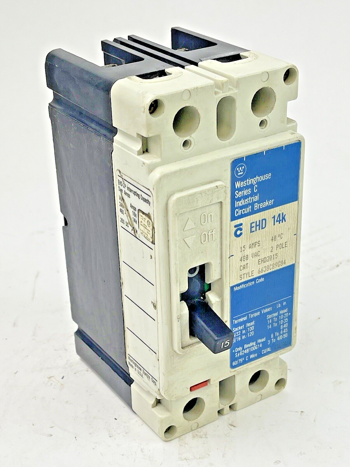 CUTLER HAMMER - WESTINGHOUSE - EHD2015 -  CIRCUIT BREAKER - 15A/2 POLE/480 VAC