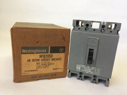 WESTINGHOUSE HFB2050 CIRCUIT BREAKER 50AMP 600VAC 250VDC 2POLE 4976D04G24