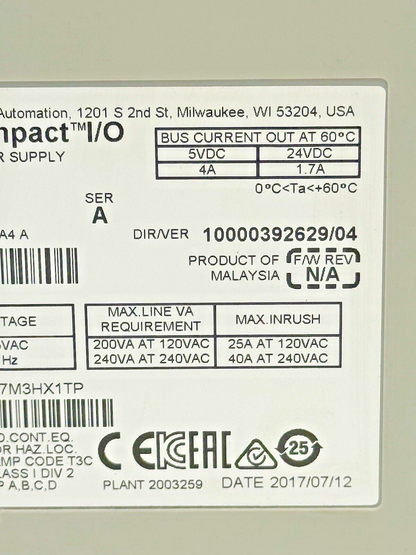 ALLEN-BRADLEY - 1769-PA4 SER. A, F/W REV. N/A, DIR/VER 10000392629/04 - PWR SPLY