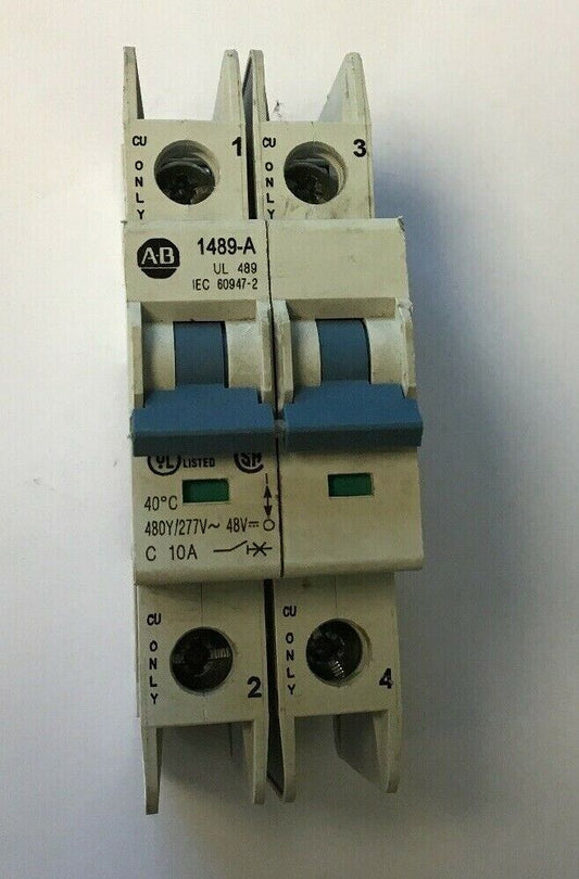ALLEN BRADLEY 1489-A2C100  SER A 2 POLE 10A CIRCUIT BREAKER 277VAC/96VDC