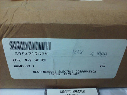 WESTINGHOUSE 505A717G04, TYPE W-2 ELECTROSWITCH, 600V, 8A, 300V, 20A, NEW, 505A7