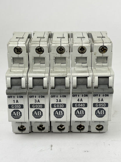 ALLEN BRADLEY - 1492-CB1 *LOT OF 5* -1A, 3A, 3A, 4A, 5A -G 010, G030, G040, G050