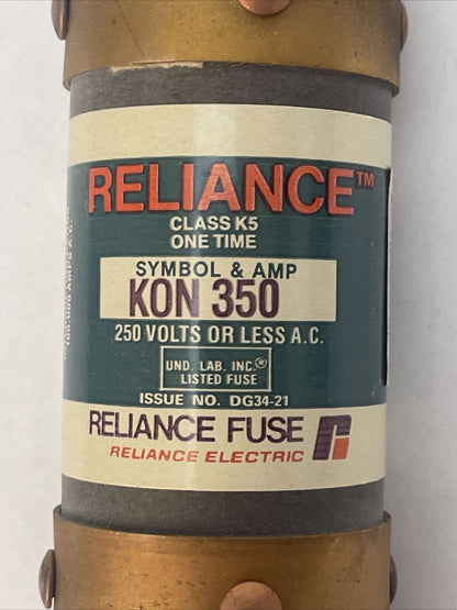 RELIANCE KON350 CLASS K5 ONE TIME FUSE 250VAC 350AMP