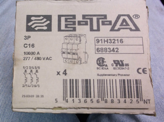 E-T-A 91H3216 CIRCUIT BREAKER SEALED BOX OF 4 NEW SURPLUS - 16A, 277/480VAC 3P