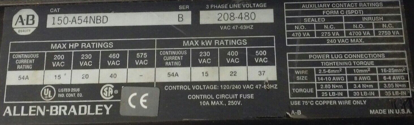 Allen-Bradley SMC Plus, 150-A54NBD, ser-B, 3ph 208-480v, starter (40888-313-59)