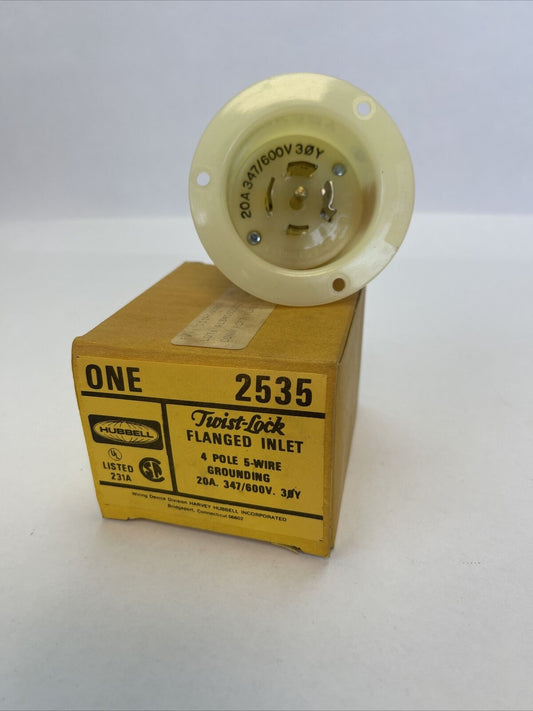 HUBBELL 2535 TWIST-LOCK FLANGED INLET 4POLE 5WIRE GROUNDING 20A 347/600V