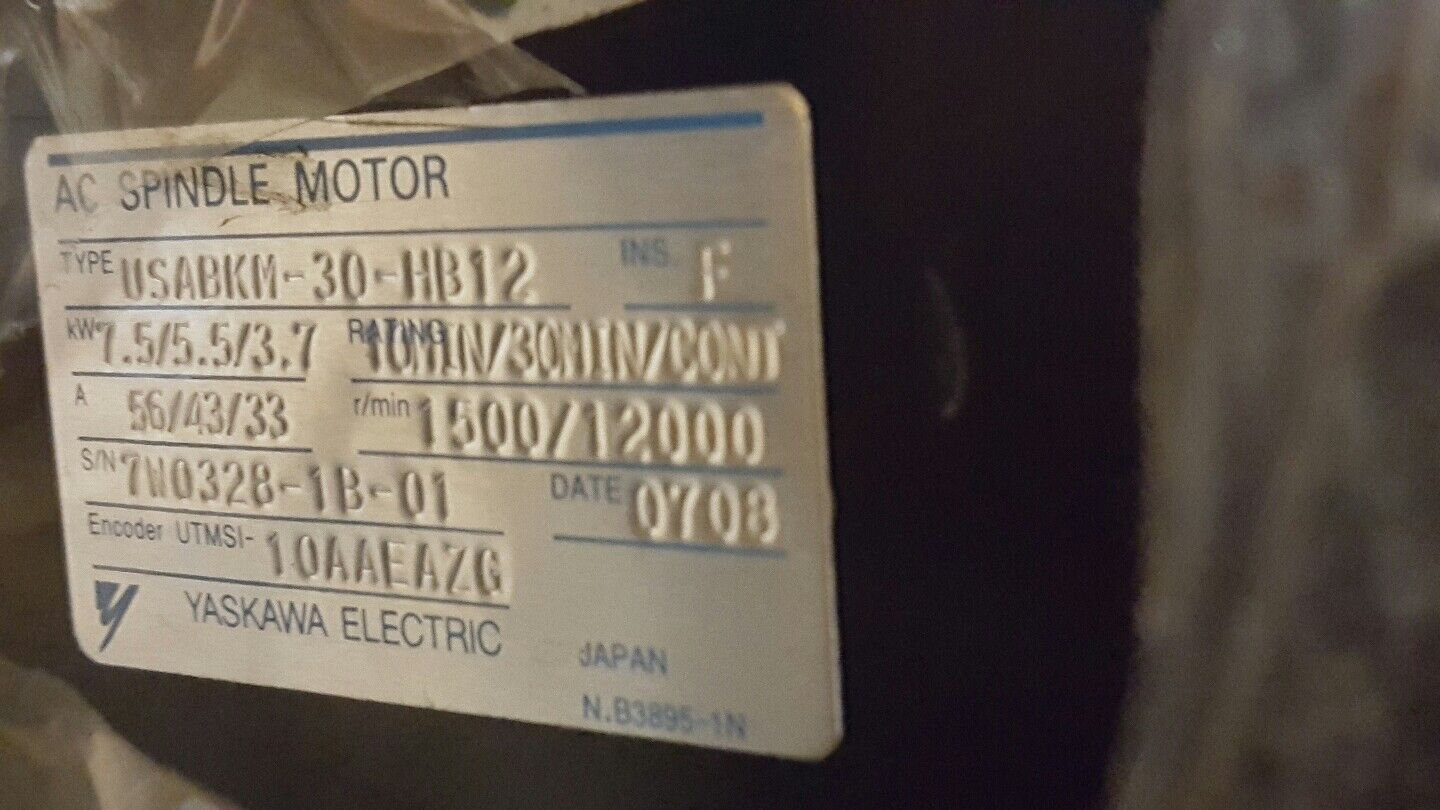 YASKAWA AC SPINDLE MOTOR USABKM-30-HB12 7.5 /5.5 /3.7 KW 56/ 43/ 33A INS F