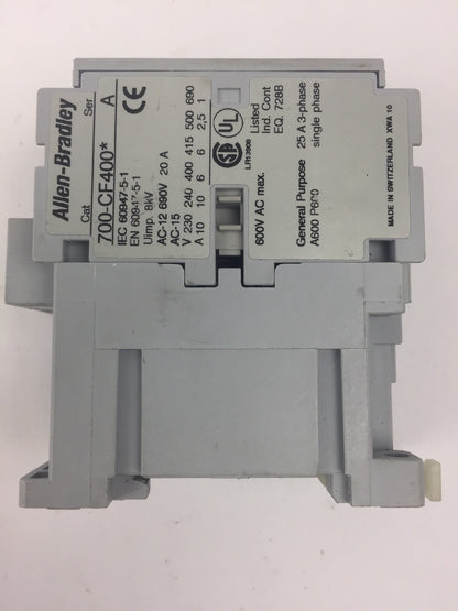 ALLEN BRADLEY 700-CF400* CONTACTOR SER A 600 VAC COIL 120V 60HZ 110V 50HZ