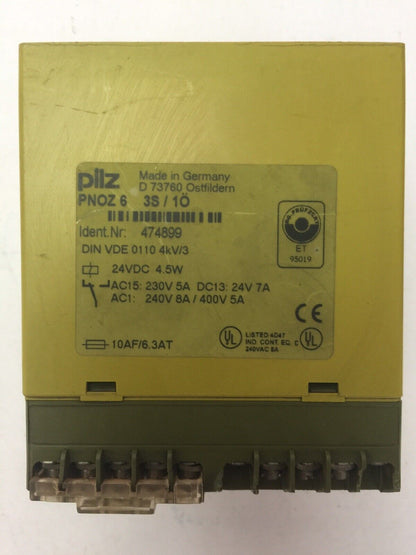 PILZ PNOZ 6 3S/1O SAFETY RELAY 24 VDC 4.5W
