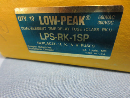 COOPER BUSSMAN LPS-RK-1SP TIME-DELAY FUSE 1A 600VAC NEW SURPLUS LOT of 10