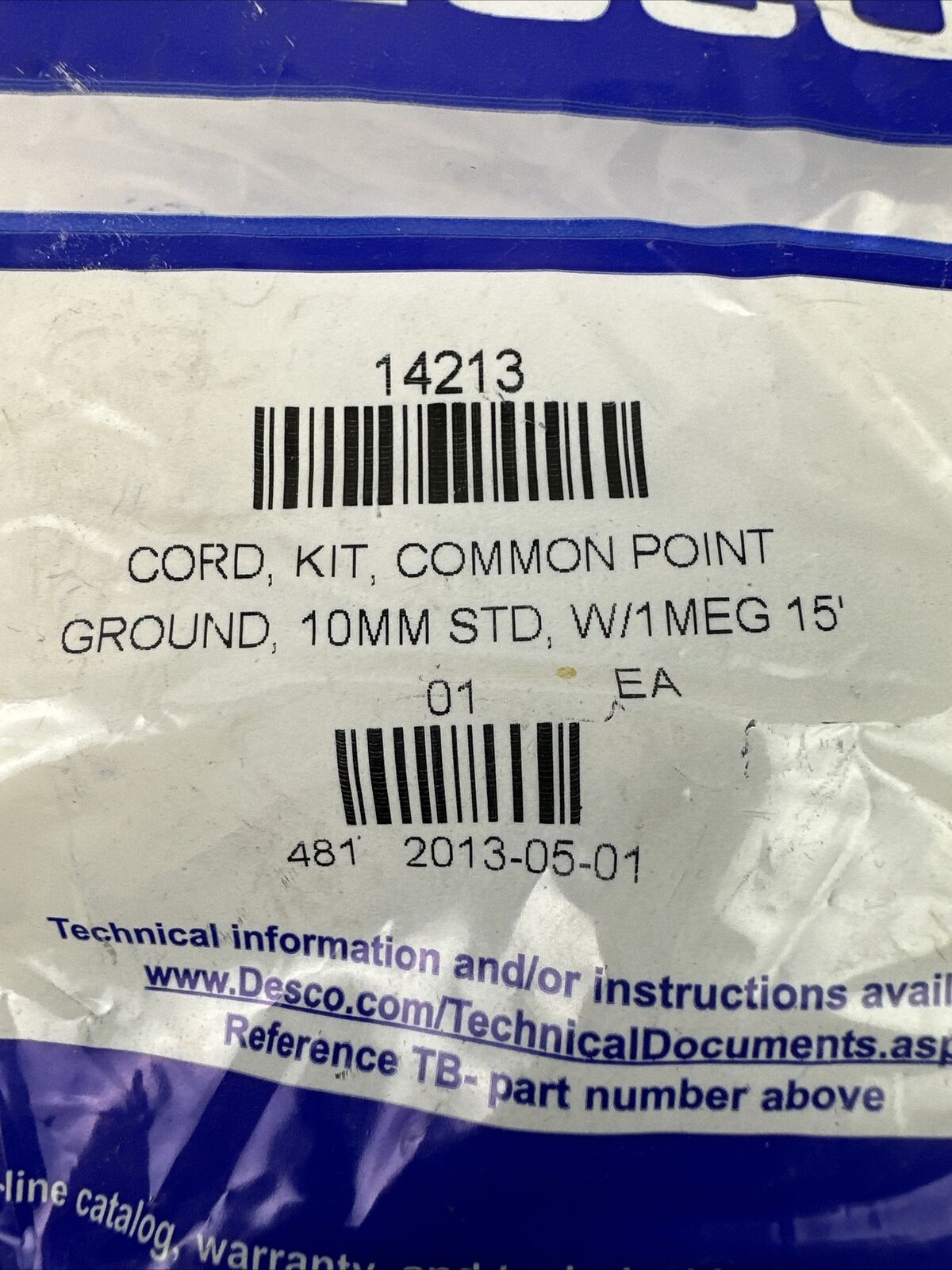 DESCO 14213 CORD KIT COMMON POINT GROUND 10MM STD W/1 MEG 15'