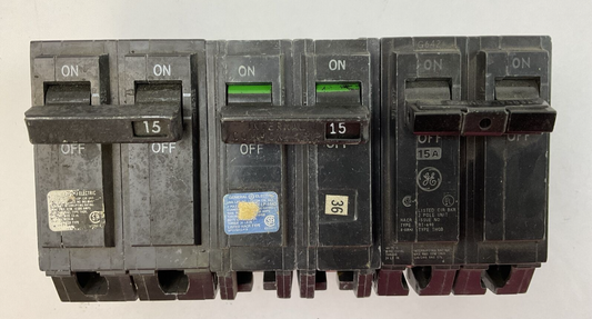 GE THQB215 15AMP 120/240VAC 2POLE CIRCUIT BREAKER (LOT OF 3)