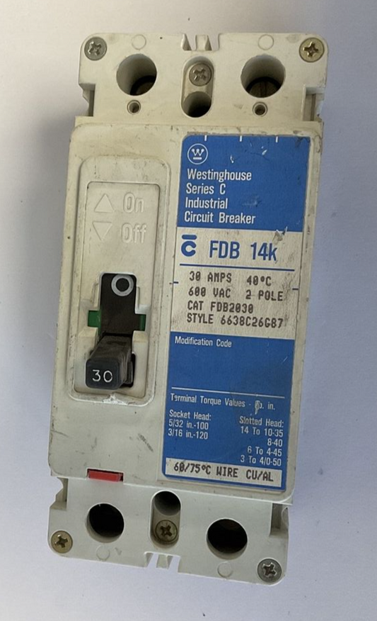 CUTLER HAMMER FDB2030 CIRCUIT BREAKER 30A 2POLE 600VAC