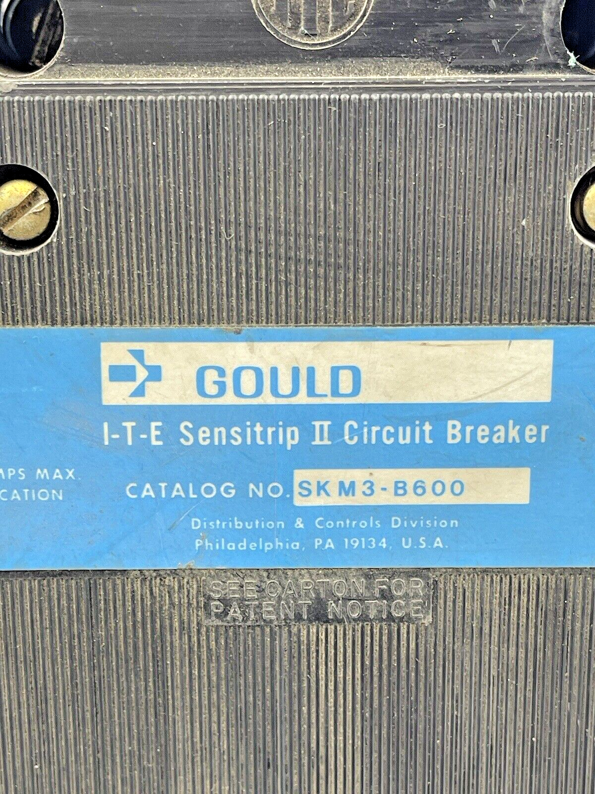 GOULD - SKM3-B600 - I-T-E SENSITRIP II CIRCUIT BREAKER - 600 A, 3 POLE , 600 VAC