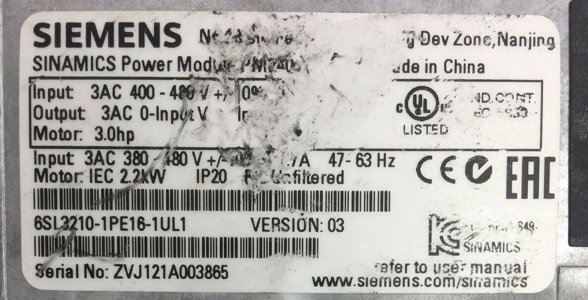 SIEMENS 6SL3210-1PE16-1UL1 POWER MODULE 6SL3244-0BB12-1PA1 SINAMICS BOP-2