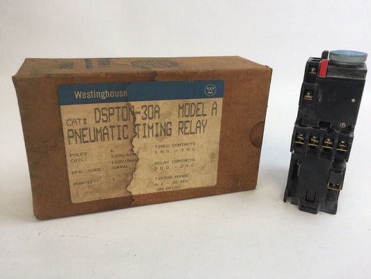 WESTINGHOUSE DSPTON-30A MODEL A PNEUMATIC TIMING RELAY 6P 0.1-30 SEC COIL 120V