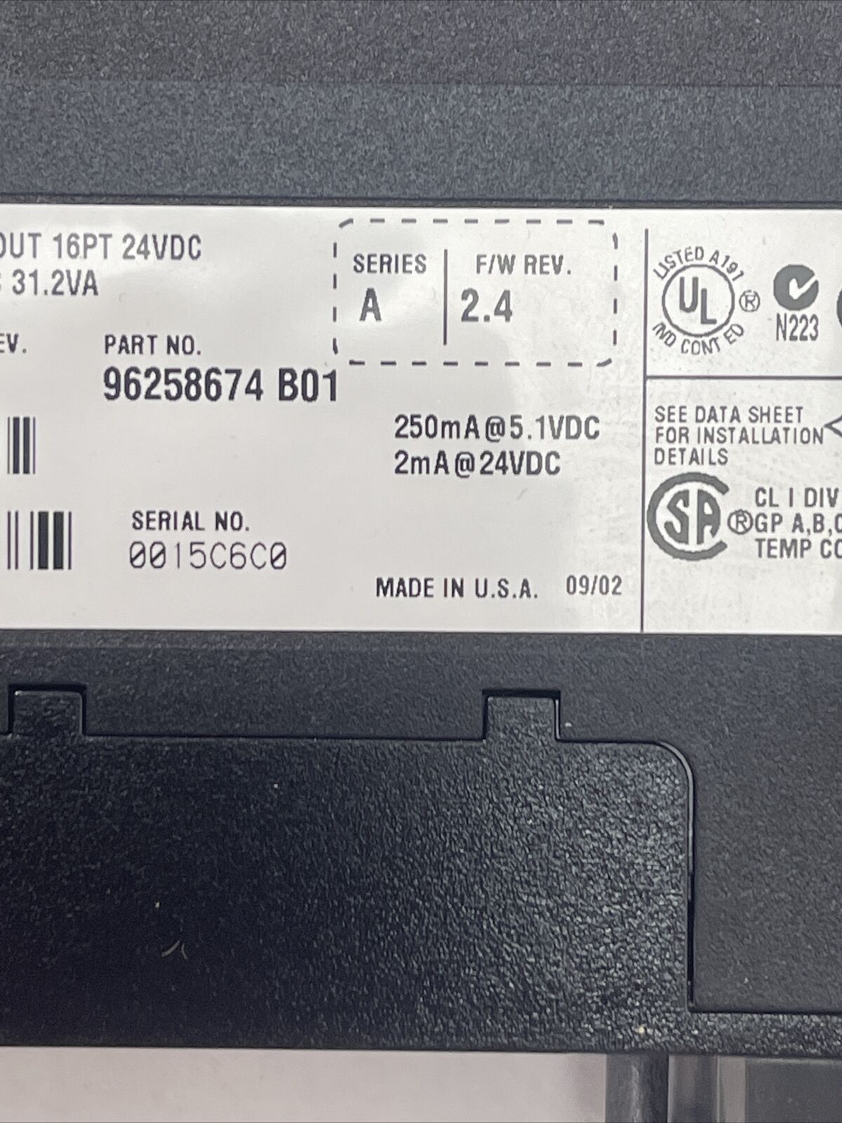 ALLEN BRADLEY 1756-OB16E DC DEFUSED OUT 16PT 24VDC CAT REV H01 SER A F/W REV 2.4