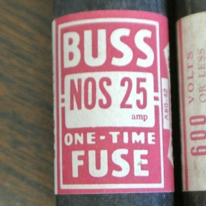 LOT of 3 / BUSSMANN NOS25 ONE-TIME FUSE / 25A / 600V