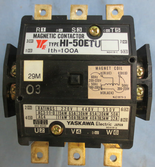 YASKAWA ELECTRIC HI-50ETU MAGNETIC CONTACTOR 100A 220V COIL