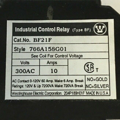 WESTINGHOUSE BF21F CONTROL RELAY 10A 300VAC