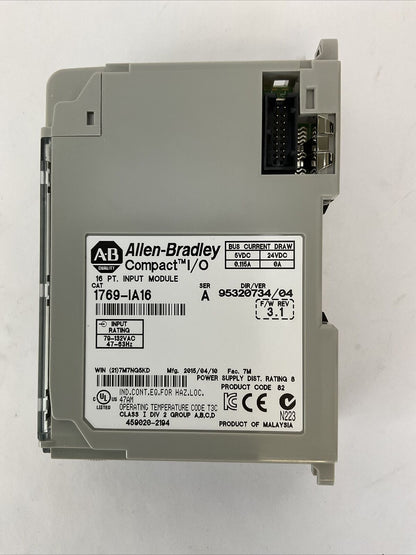 ALLEN BRADLEY 1769-IA16 DIR/VER 95320734/04 F/W REV 3.1 SER A 16PT INPUT MODULE