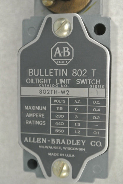 ALLEN-BRADLEY 802T-HW2 OILTIGHT LIMIT SWITCH Ser 1 / SPRING RETURN / NEW SURPLUS