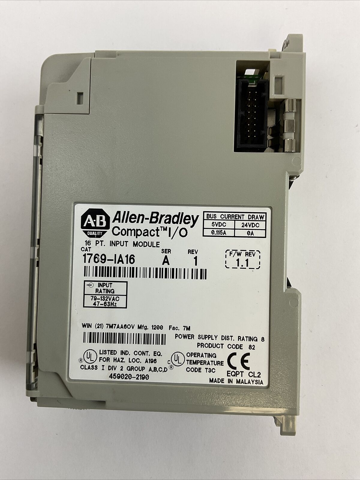 ALLEN BRADLEY 1769-IA16 SER A REV 1 F/W REV 1.1 16PT INPUT MODULE 115VAC