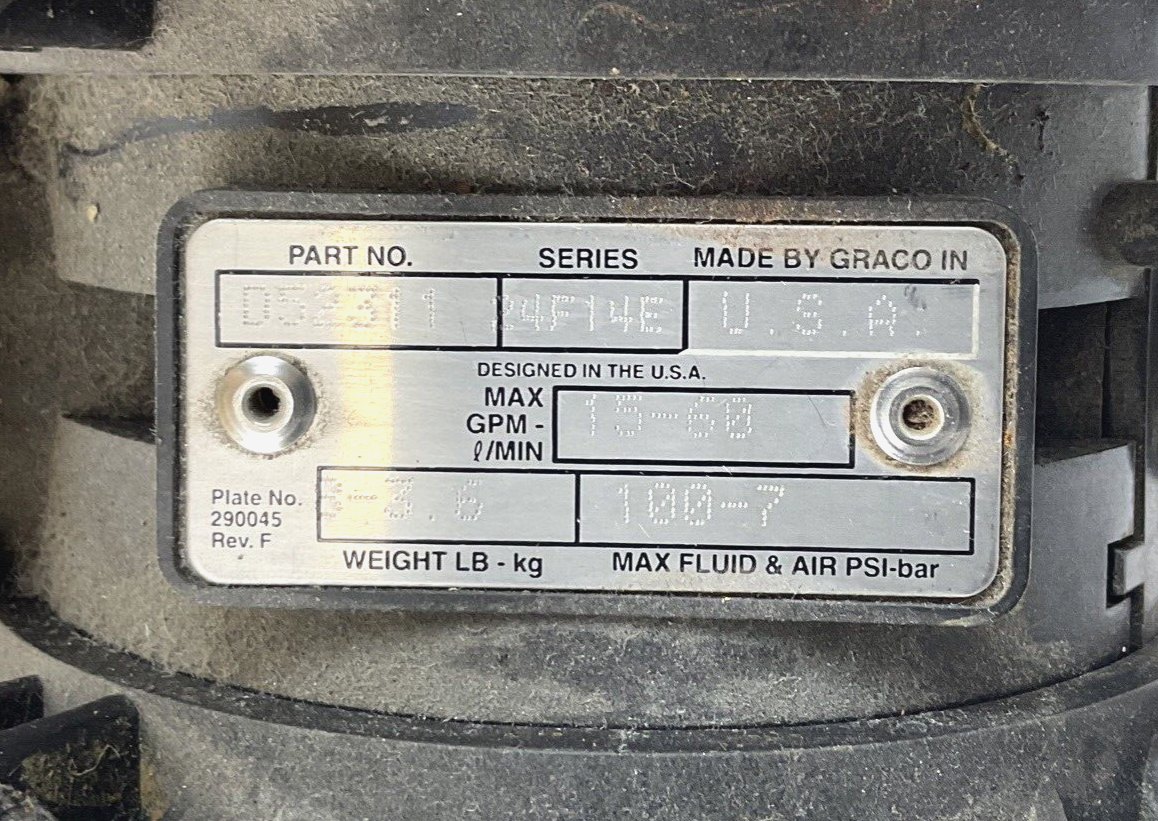 GRACO HUSKY 515 PUMP DOUBLE DIAPHRAGM AIR OPERATED D52311 SER.24F14E 15-60GPM