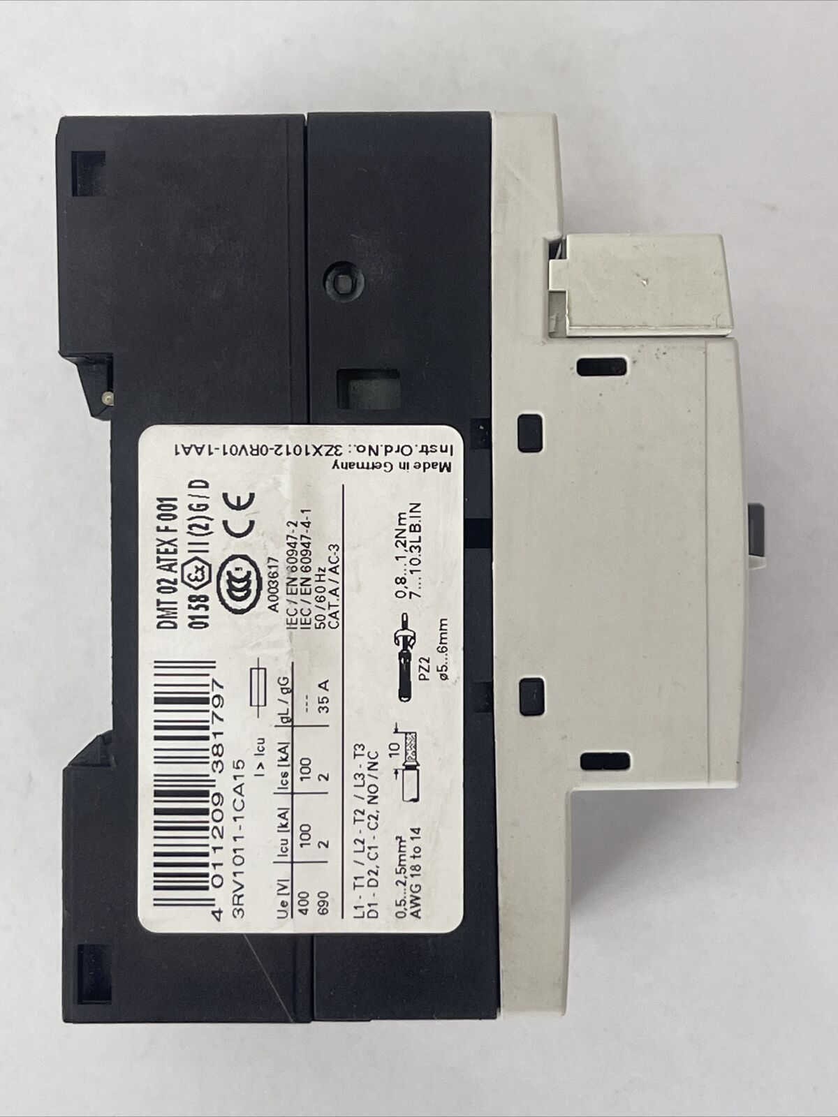 SIEMENS 3RV1011-1CA15 MOTOR PROTECTION CLASS 10 600VAC 2HP 33A TRIP 1.8-2.5A