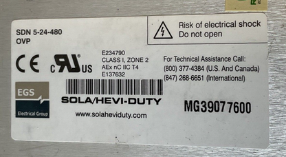 SOLA/HEVI-DUTY SDN5-24-480 POWER SUPPLY 3PH 380/500VAC 0.5/0.4A 50/60HZ 24VDC 5A