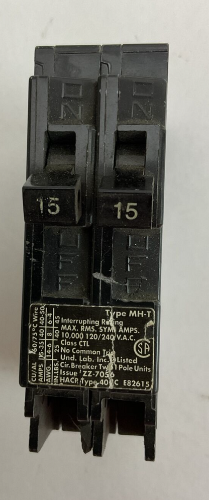 MURRAY MP1515 TWIN 1POLE 15/15AMP 120/240VAC TYPE MH-T CIRCUIT BREAKER