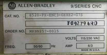 ALLEN BRADLEY 8520-PX-ENC3-GEXE2-G7S CIRCUIT BOARD AND RACK 9/SERIES CNC 115/230