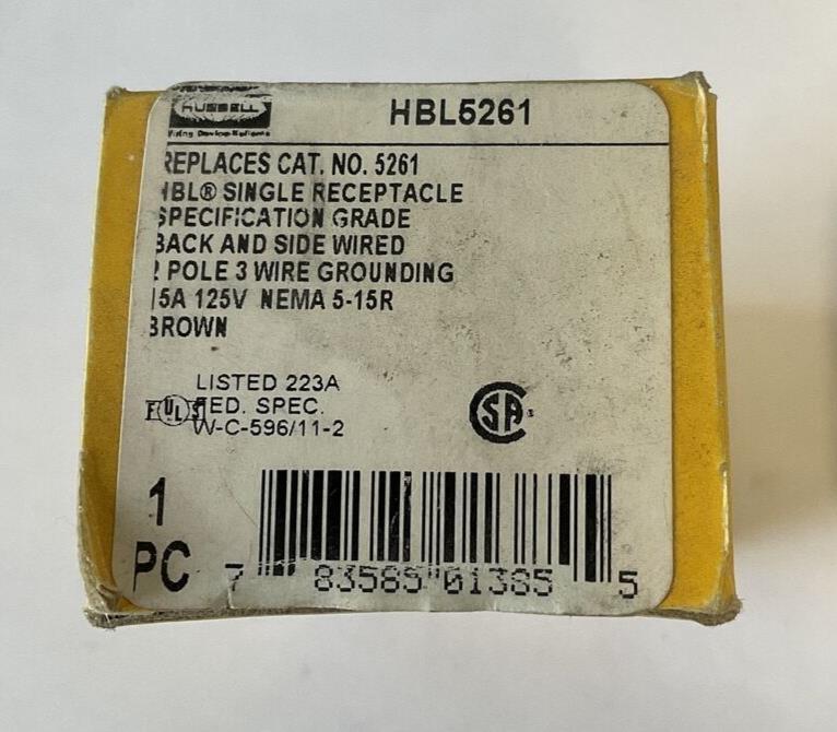 HUBBELL SINGLE RECEPTACLE 2POLE 3 WIRE 15A 125V