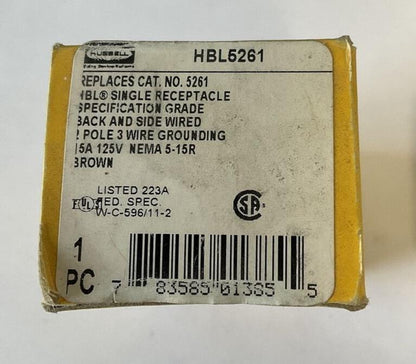 HUBBELL SINGLE RECEPTACLE 2POLE 3 WIRE 15A 125V