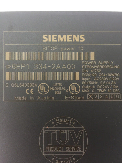 SIEMENS 1P 6EP1 334-2AA00 POWER SUPPLY INPUT 230/120VAC OUTPUT 24VDC 10A